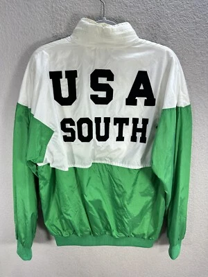 复古男式 M 阿迪达斯绿色白色轻便夹克奥林匹克节 87' 美国南部 — 第 1/4 张图片