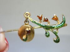 UNIQUE VINTAGE ENAMELED LILY OF THE VALLEY STICK PIN W/LOCKET!  