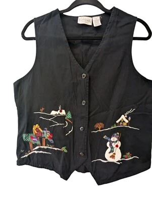 Chaleco de algodón bordado negro con botones Basic Editions Holiday para mujer talla L de colección Foto 1 de 4