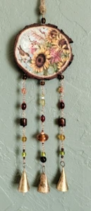 Sunflower Beaded Sun Catcher Window Colorful Wall Art Rustic Bells Decoupage - Picture 1 of 9
