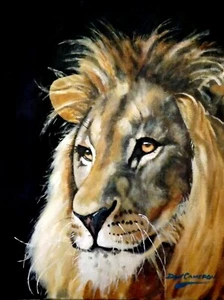 STUNNING DON CAMERON ORIGINAL "Leo Rex" Serengeti lion big cat cats PAINTING - Picture 1 of 1