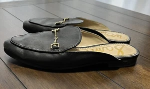 Sam Edelman Linnie Mules Loafers Flats Black Leather Gold Horsebit Slip-on 5.5M - Picture 1 of 6