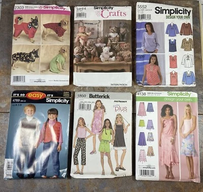 Mixed Lot Of 6 Simplicity Patterns Dog Craft Tops Skirts Plus Size Girls - Image 1 of 4