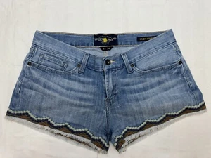 LUCKY BRAND Women Riley Shorts 6/28 Jean Cut Off Stretch Denim Embroidered Hem - Picture 1 of 14