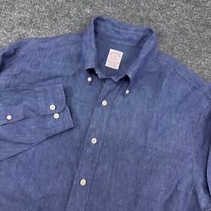 Brooks Brothers Button Up Shirt Mens M 100% Linen Blue Long Sleeve Button Up