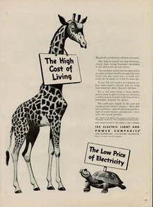 1944 Electric Light Power Companies 1940s Vintage Print Ad Giraffe Turtle Cost - Picture 1 of 9