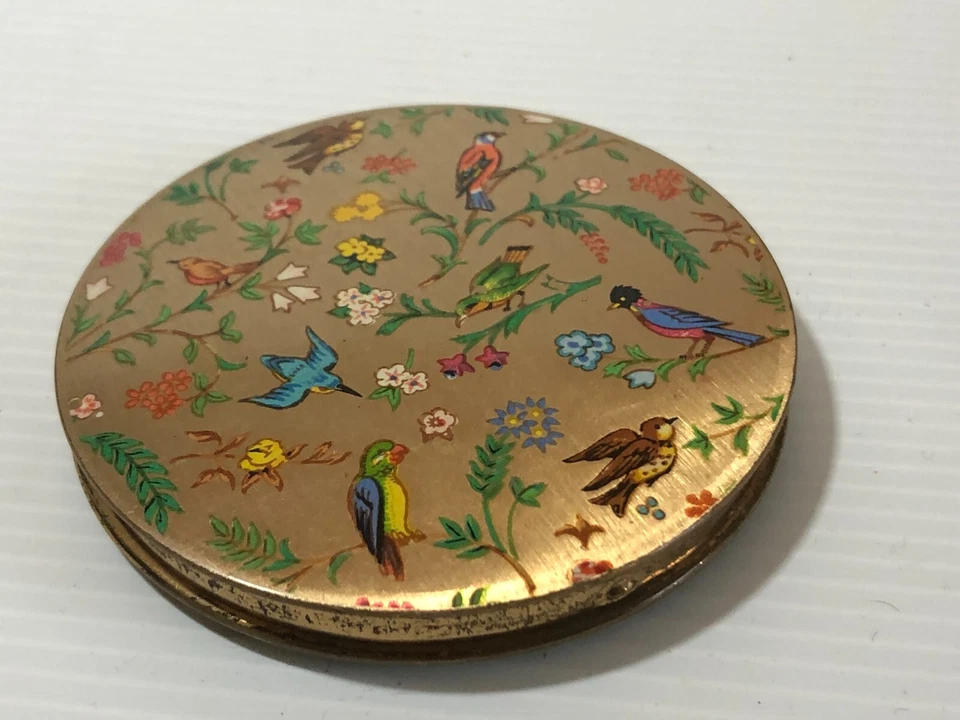 Ancien  poudrier doré  avec miroir  vintage Décor d'oiseaux  Cotty ? - Photo 1/4