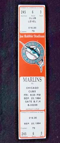 09-23-94 - FLORIDA MARLINS FULL GAME TICKET v CHICAGO CUBS (GAME NEVER PLAYED) Cover