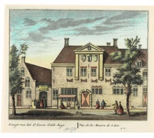 1736 HANDFARBIGE KUPFERPLATTE GRAVUR DER ZILDEHALLE VON SAINT LUKE IN DELFT - Bild 1 von 1