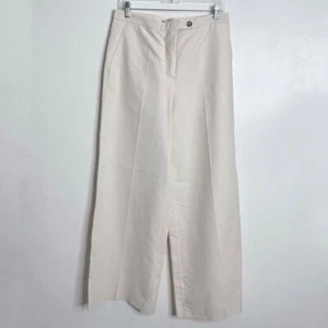 NWT Massimo Dutti Cotton Blend Wide Leg Trousers In Cream Size 8 - Picture 1 of 12