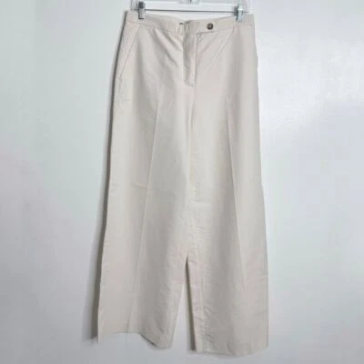 NWT Massimo Dutti Cotton Blend Wide Leg Trousers In Cream Size 8 - Image 1 of 4