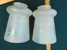 2 Matching Antique Iridescent Star Flower Cut Glass Light Shades  2 1/4" Fitter
