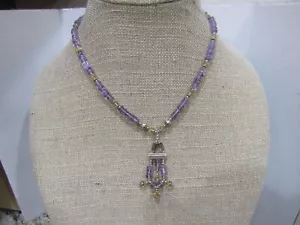 VINTAGE Quartz Citrine Amethyst Sterling Silver 925 Tassel Pendant Necklace - Picture 1 of 9
