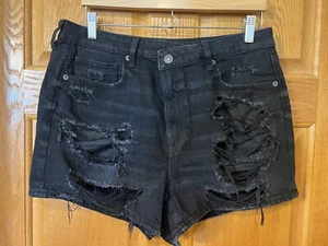 Pantalones cortos CK26 American Eagle Distressed Mom negros tiro alto para mujer 12 - Imagen 1 de 4