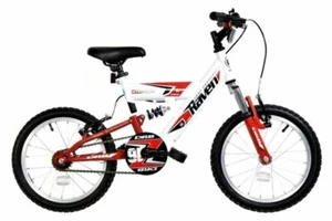 Bicicleta de montaña Dallingridge Raven niños suspensión completa rueda de 16" - blanca roja - Imagen 1 de 1