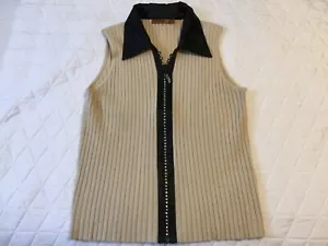 Belldini beige ärmellos schwarz Satinkragen und Strass Reißverschluss Gr. XL - Bild 1 von 5