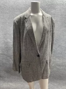 Lauren Ralph Lauren Blazer Women 18W Navy Cream Linen Houndstooth Officd Capsule - Picture 1 of 16