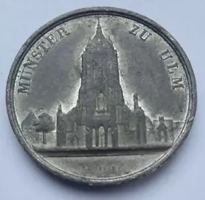 ALEMANIA / 1871 RESTAURACIÓN DE IGLESIA MUNSTER / MEDALLA DE HOJALATA MINSTER ULM - Imagen 1 de 2