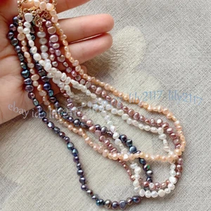 Small 4-5mm Genuine Natural Multicolor Freshwater Baroque Pearl Necklace 14-48'' - Picture 1 of 18