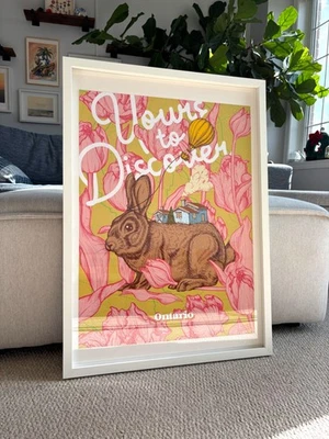 Ontario Yours to Discover Poster | Whimsical Rabbit Art Print Travel Home Decor - Image 1 of 4
