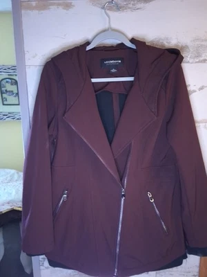 Abrigo de invierno Liz Claiborne púrpura/malva con capucha y bolsillos con cremallera M Foto 1 de 4