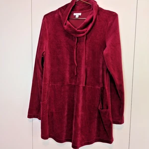 Pure Jill Pullover Damen M rot Velour Wasserfallausschnitt Tunnelzug Relaxed Lagenlook - Bild 1 von 6