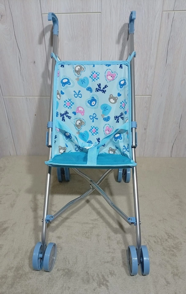 Idena Puppenbuggy Blau – zusammenklappbar Metallgestell mit Gurt – NEU - Bild 1 von 4