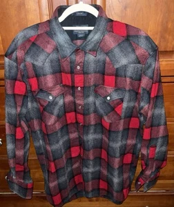 Pendleton Canyon Shirt Mens XL Gray/Black/Red Wool Plaid Pearl Snaps Rancher - Picture 1 of 12