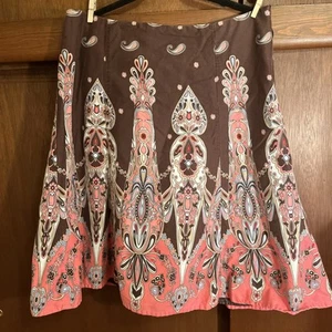 Lane Bryant Brown Pink Boho Skirt Floral Art Deco Festival Hippie 14 - Picture 1 of 6
