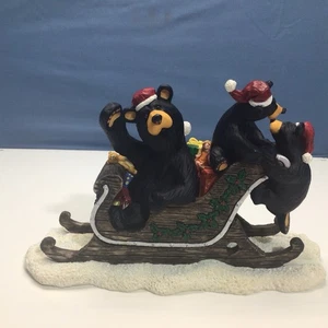 Retired Jingle Bears BearFoots Figurine Sleigh Jeff Fleming Big Sky Carvers Xmas - Picture 1 of 17