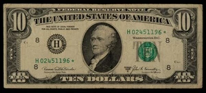 FR 2020-H* $10 1969 B Federal Reserve Note US - Star Note - SKU-CA1358 - Picture 1 of 2
