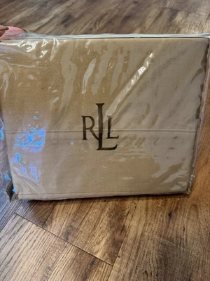 Juego de sábanas dobles de paja italiana Ralph Lauren Dunham 300 unidades satén camello Foto 1 de 3