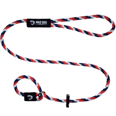 Correa inglesa para perro Mad Dog Products 1/2” x 10’ cuerda roja/blanca/azul Foto 1 de 4