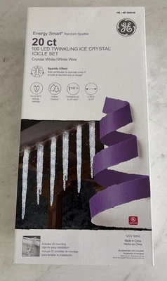 GE 100 LED TWINKLING ICE CRYSTAL ICICLE LIGHT SET 20 ct SPARKLE EFFECT NEW - Image 1 of 4