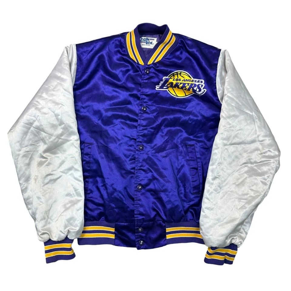 Vintage Chalk Line LA Lakers Satin Bomber Jacket 90s Made In USA Mens Medium - Image 1 of 4