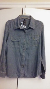 Jeanshemd Damen L (Petite Smaller) weiß gestreift Western Look SEVEN7 Neu mit Etikett - Bild 1 von 2