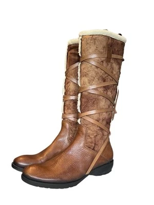 Vic Matie 女式 39 码棕色皮革剪绒内衬靴带设计师 — 第 1/4 张图片