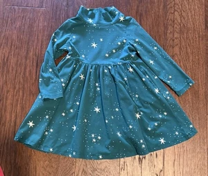 Hanna Andersson Teal Blue Sparkle Mockneck Super Soft Skater Dress 110 5 EUC - Picture 1 of 1