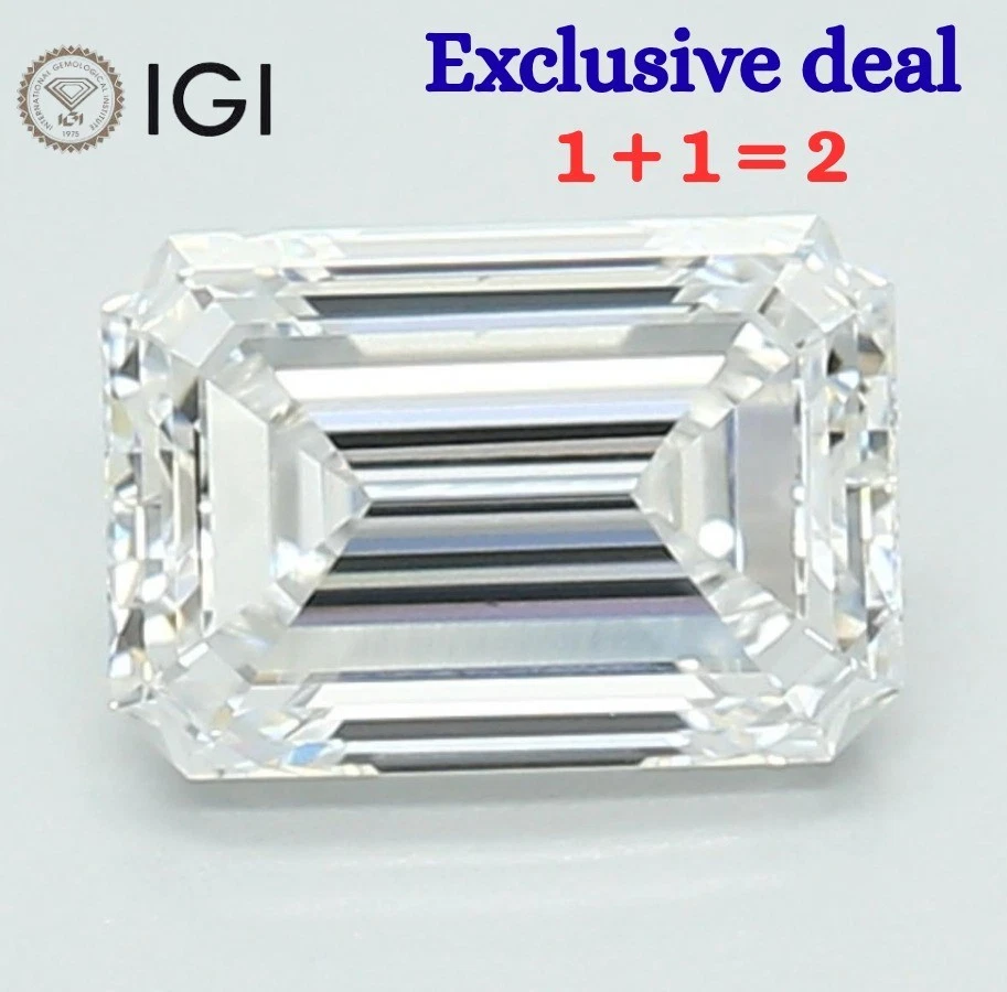 Lab Grown IGI Certified CVD DIAMOND 2PCS 2.20 TCW EMERALD F Color SI1 Clarity - Image 1 of 4