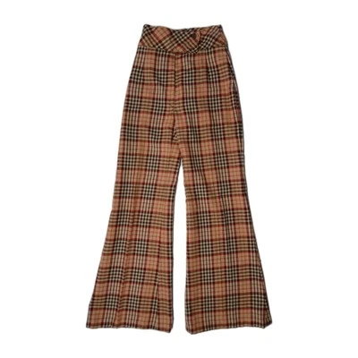 Bobbie Brooks 7 Plaid Flare Bell Bottom 70s Acrylic Blend Pants Hippie Union VTG - Image 1 of 4