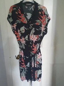 Oasis Black Floral Print Shirt Dress Size 10 - Picture 1 of 4