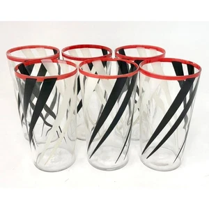6 Cocktailgläser, rot, schwarz & weiß Bandwirbel, Vintage Tumbler 50er/60er - Bild 1 von 7