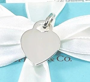 Tiffany& Co Sterling Silver Blank Heart Tag Charm Pendant + XL Clasping Ring.NEW - Picture 1 of 5
