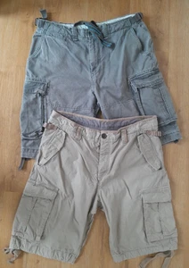 2x Mens Grey Stone Cotton Cargo Pocket Shorts Next & Lime Clothing Waist 36" - Picture 1 of 18