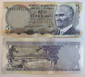 Turkey Turkiye 5 Lira 1968 P 179 Prefix E 3 Signature UNC - Picture 1 of 1