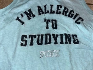 Victoria's Secret Tanktop PINK "Im Allergic To Studying" türkis ärmellos XS - Bild 1 von 3