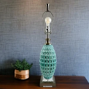 Uttermost Villas Sky Blue Ceramic Table Lamp Woven Open Fretwork Handcrafted 29” - Picture 1 of 13