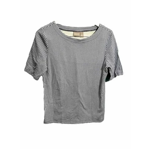 Chico’s Chicos Size 1 Medium Cotton Stretch Top Navy Blue White Gingham Check - Picture 1 of 7