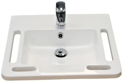 HAUSMARKE Mineralguss Waschbecken Waschtisch unterfahrbar barrierefrei 60cm mit 4 Griffen