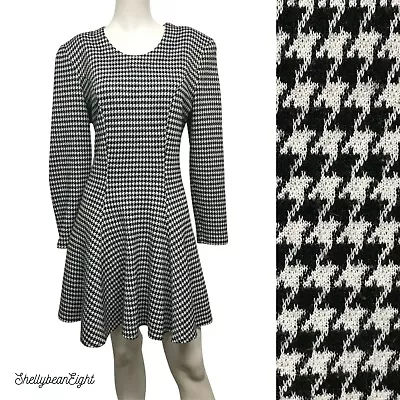 VTG CONTEMPO CASUALS Houndstooth Fit & Flare Skater STRETCH Dress 80s 10 12 RARE - Image 1 of 4